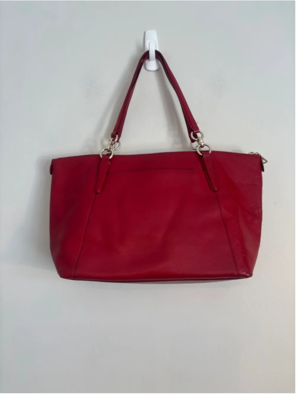 Coach Red Leather Double Strap Hand Bag Tote Bag Classic Career Luxury - Picture 5 of 11